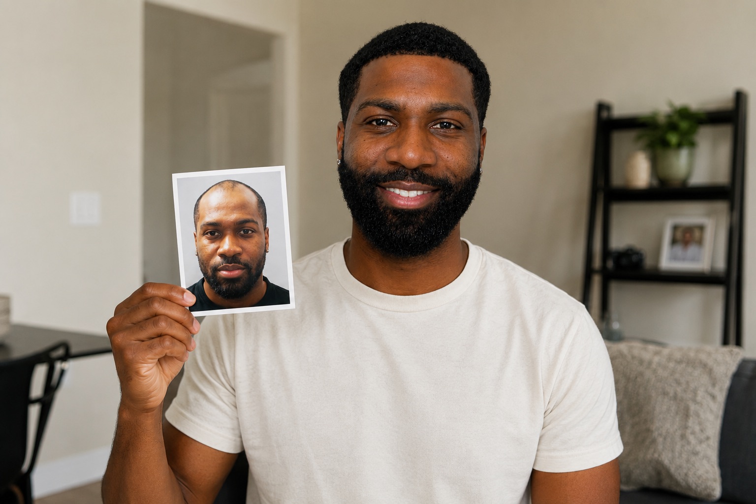 FUE hair transplant before and after — African American male patient showing natural hairline and crown restoration at ReGrow Medical Beverly Hills