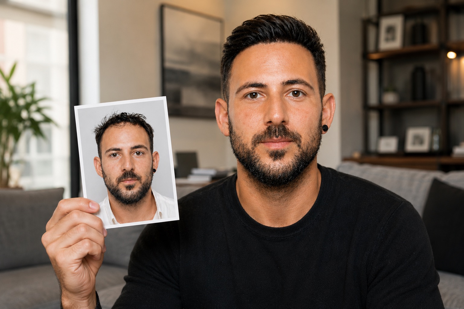 Hair transplant before and after — male patient showing full frontal hairline restoration at ReGrow Medical serving Beverly Hills
