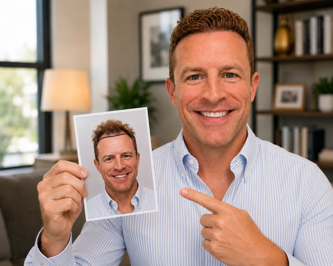 FUE hair transplant before and after — male patient showing dramatic hairline restoration and natural density at ReGrow Medical Beverly Hills