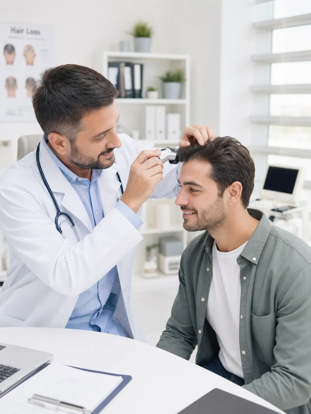 Illustrative scalp examination before hair-transplant planning