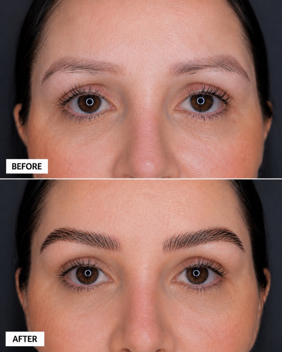 ReGrow Medical eyebrow restoration comparison 14: Sparse Brow Correction; before at the top and after at the bottom