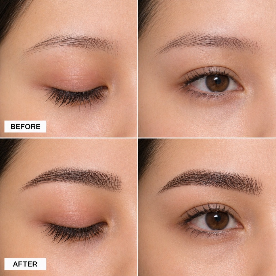 ReGrow Medical eyebrow restoration comparison 15: Natural Brow Frame; before at the top and after at the bottom