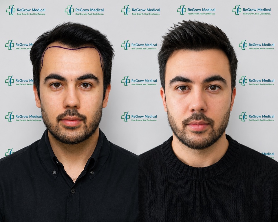 ReGrow Medical hair restoration comparison 23: Hairline Rebuild; before on the left and after on the right