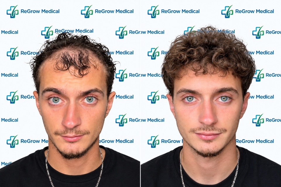 ReGrow Medical hair restoration comparison 34: Hairline & Frontal Density; before on the left and after on the right