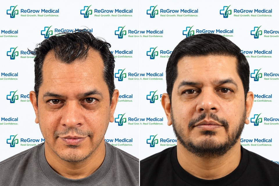 ReGrow Medical hair restoration comparison 37: Hairline Before & After; before on the left and after on the right